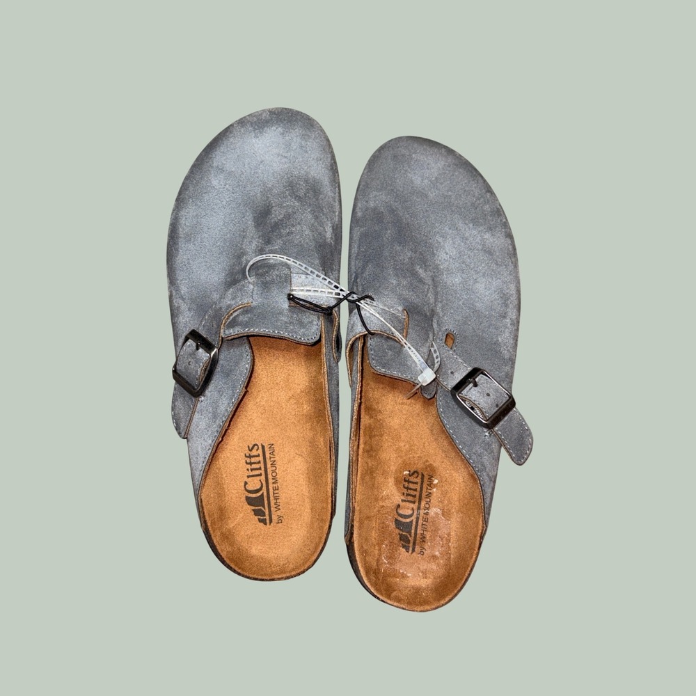 Cliffs by White Mountain Hilt Grey Faux Suede Buckle Clog Mules Womens 8.5 M